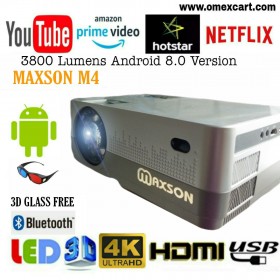 4K PLAY YOUTUBE MAXSON M4. 3800LM ANDROID 8.0 SMART PROJECTOR FULL HD 2021 NEW WIFI, BLUETOOTH DIGITAL ZOOM, 4D CORRECTION BEST FOR EDUCATION, ENTERTAINMENT, BUSINESS