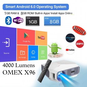 4K Omex X96 Android LED Projector 4D Keystone 4000 Lm 200 Inch Screen Wifi Bluetooth USB HDMI AV SD AUX