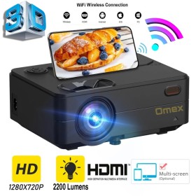 Omex M9 WI-FI Miracast/Airplay 1280P HD Smart Home Theater LED Video Projector 2200 Lumens