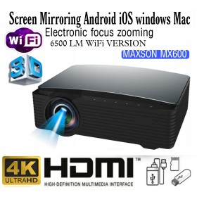 4K Maxson MX600 New Improved Wifi Native 1080P Full HD 4K LED Home Cinema Projector, 6500Lumens 4D Correction Electronic Focus
