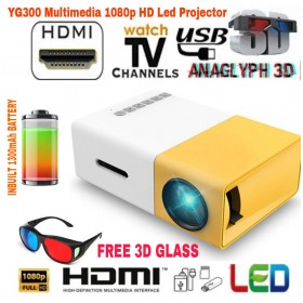 YG300 Mini Pocket Projector, 1080P Built-in Battery 2021 Upgraded Version LED Portable 600 Lumens Home LED Media Player