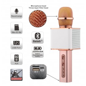 SU.YOSD YS-10 Wireless magic microphone karaoke Portable Karaoke Player with bluetooth speaker for Home KTV Singing Support IOS Apple Iphone Ipad and Android Smartphone PC laptop (White Rose)