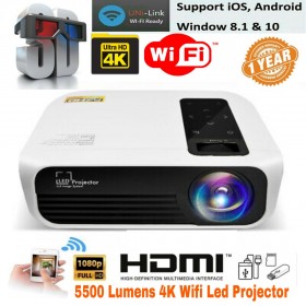 4k 3D C5 WI-FI 5500 LUMENS LED PROJECTOR FOR BUSINESS, SCHOOL , OFFICE, HOME, GAME, EVENTS DIGITAL ZOOMING TOUCH PANELS