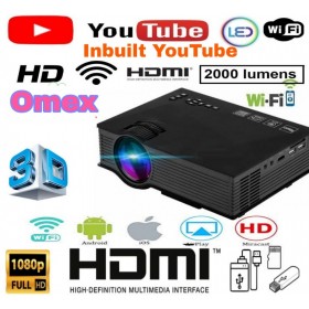 2000LM Advanced Version YouTube Play WiFi SMP WIFI 1080P Full HD Led Home Theatre Multipurpose Projector with WiFi HDMI AV Vga USB Inbuilt Speaker