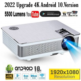 4K MAX 5500 Lumens  3D Android 10. iOS 5500 4GB Ram 64GB Rom USB/SD Card/HDMI/VGA